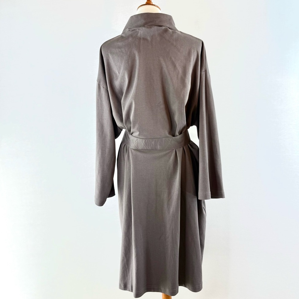 PURE FIBER Gray 100% Organic Cotton Knit Robe with Attached Belt - Picture 3 of 11